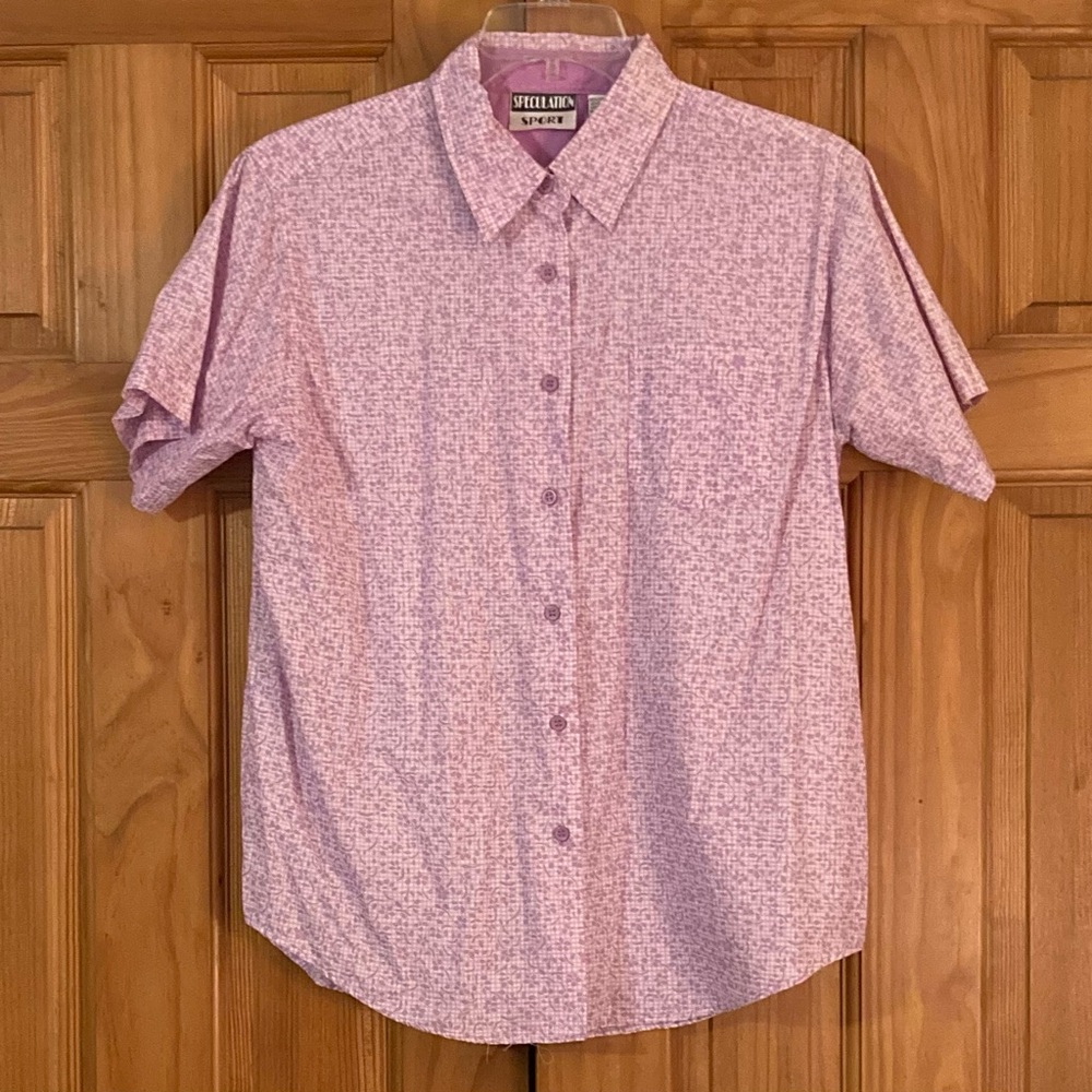 NWOT Speculation Sport vintage 80s 90s Top Blouse Short Sleeve Pink Purple Large